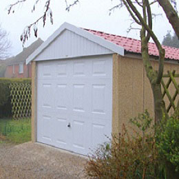 Broadway garage with high apex roof and up and over door